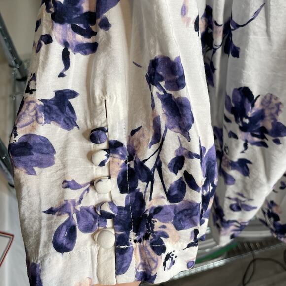 J Jill Women's White Purple Floral Tunic Top Size XL Boho Flowy Botanical Fairy - Picture 10 of 13
